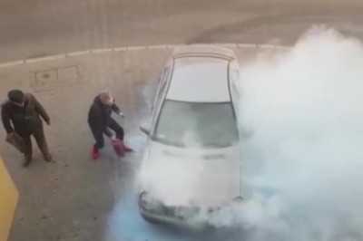 Nagranie z pożaru Mercedesa w Bolesławcu. Świadkowie szybko ruszyli na ratunek