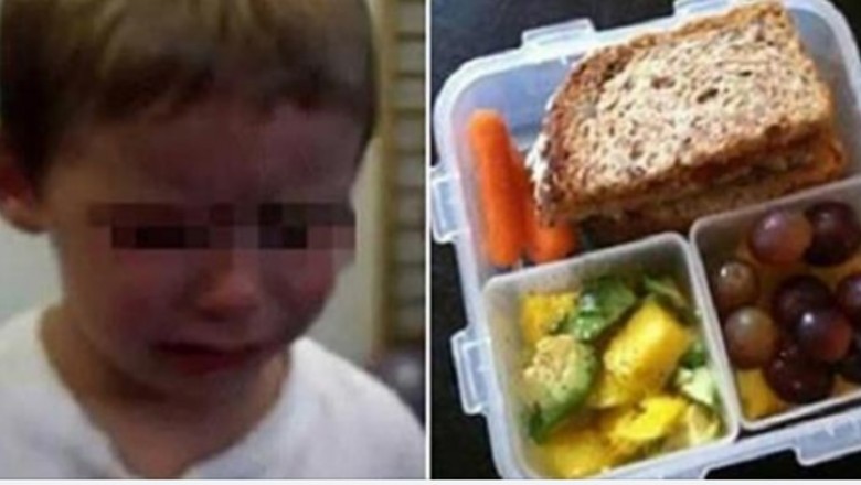 4-latek popłakał się bo nauczyciel wyrzucił jego  śniadanie. Stwierdził, że nie ma prawa jeść tego w szkole
