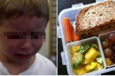 4-latek popłakał się bo nauczyciel wyrzucił jego  śniadanie. Stwierdził, że nie ma prawa jeść tego w szkole