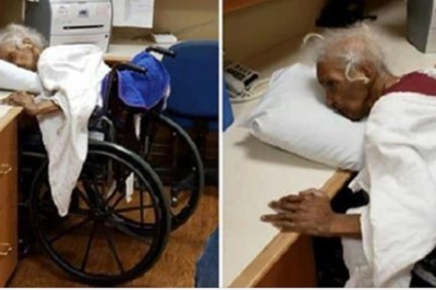 Zdjęcie 80-letniej kobiety leżącej twarzą w dół na poduszce, walczącą o oddech w domu opieki rozwścieczyło internet