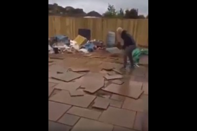 Ekipa budowlana nie dostała zapłaty, więc demoluje to co zrobiła w ogrodzie