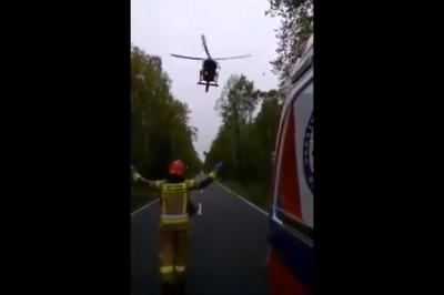 Nagranie z mistrzowskiego lądowania helikopterem na drodze - Świerklaniec