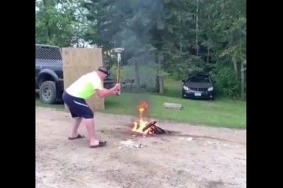 Postanowił sprawdzić co się stanie, gdy walnie młotkiem w puszkę w ogniu