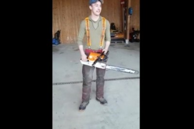 Chłopak przetestował na sobie spodnie dla pilarza. Trzeba mieć nerwy ze stali