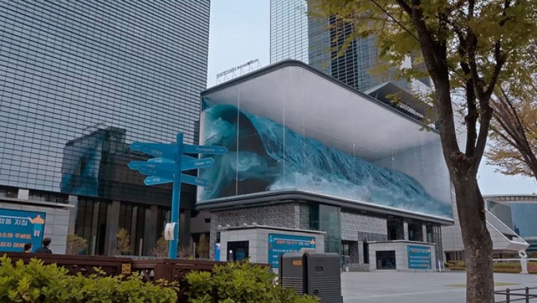 Wielka fala rozbijająca się o „akwarium” w Seulu! Największy obraz anamorfotyczny na świecie.