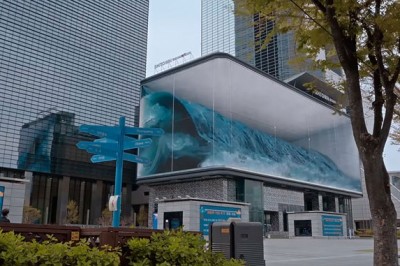 Wielka fala rozbijająca się o „akwarium” w Seulu! Największy obraz anamorfotyczny na świecie.