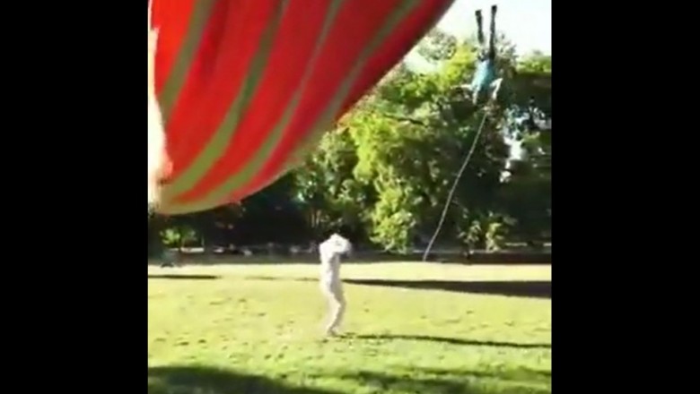 Typ zaczepił się o linę startującego balonu. Będzie miał co wspominać 