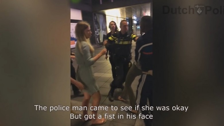 Policjant nokautuje blondynkę, która zaatakowała go podczas interwencji