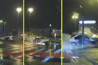 Nagranie latającego VW na skrzyżowaniu w Białymstoku