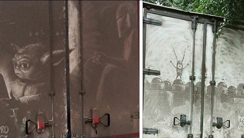 Rosyjski artysta tworzy niesamowite rysunki na brudnych ciężarówkach