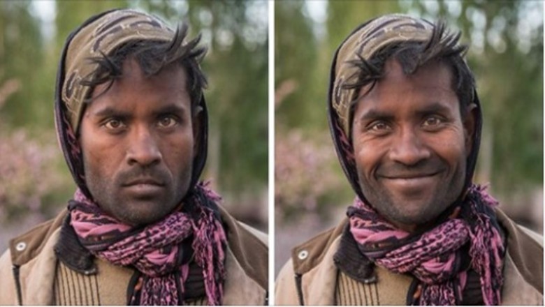 10 zdjęć osób przed i po tym jak zostały poproszone o zwykły uśmiech