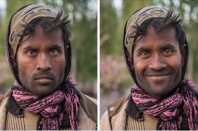 10 zdjęć osób przed i po tym jak zostały poproszone o zwykły uśmiech