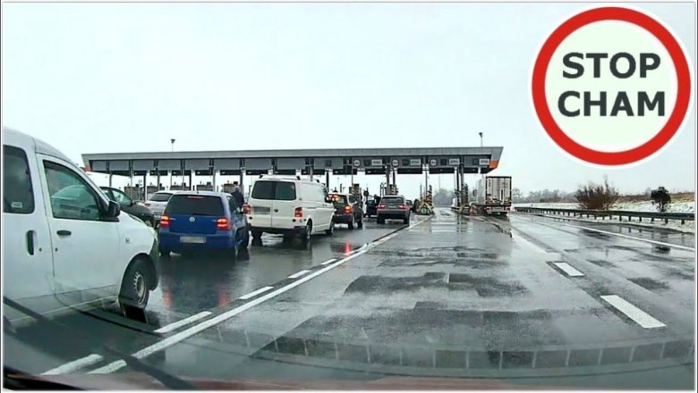 Kolejka kierowców zaskoczonych e-tollem na autostradzie A4