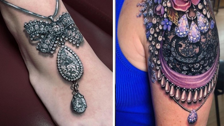 Tworzy tatuaże wyglądające jak założona biżuteria i kamienie szlachetne 