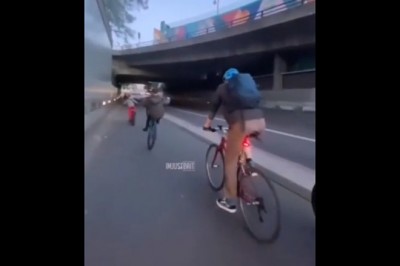 Rowerzystę szybko dopadła karma za rozpychanie się na ścieżce