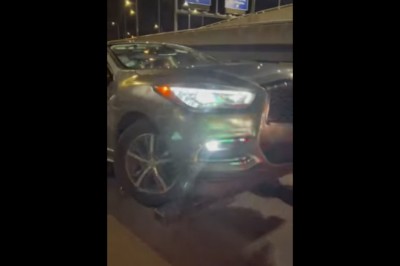 Wielce zdziwiony po ucieczce autem z holownika