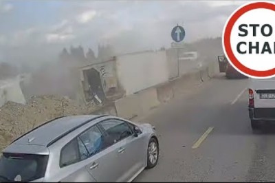 Wypadek TIRa sparaliżował węzeł Gdańsk Południe. Nagranie z kamery