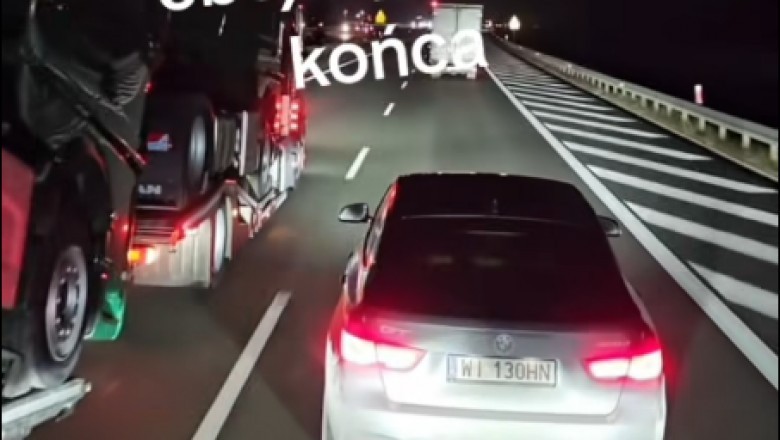 Kierowcy z BMW zmiękła rura po tym jak „tirowcy” wzięli go w kleszcze. Nagranie z trasy